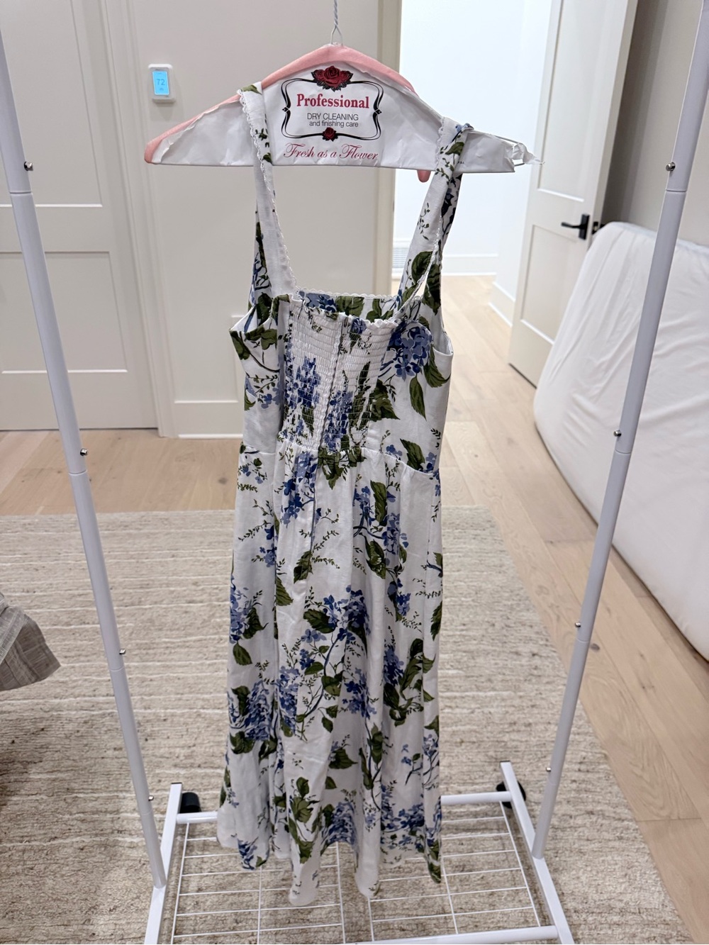 Reformation Cream Dress with Blue Floral and Green Leaf Print - Picture 2 of 3